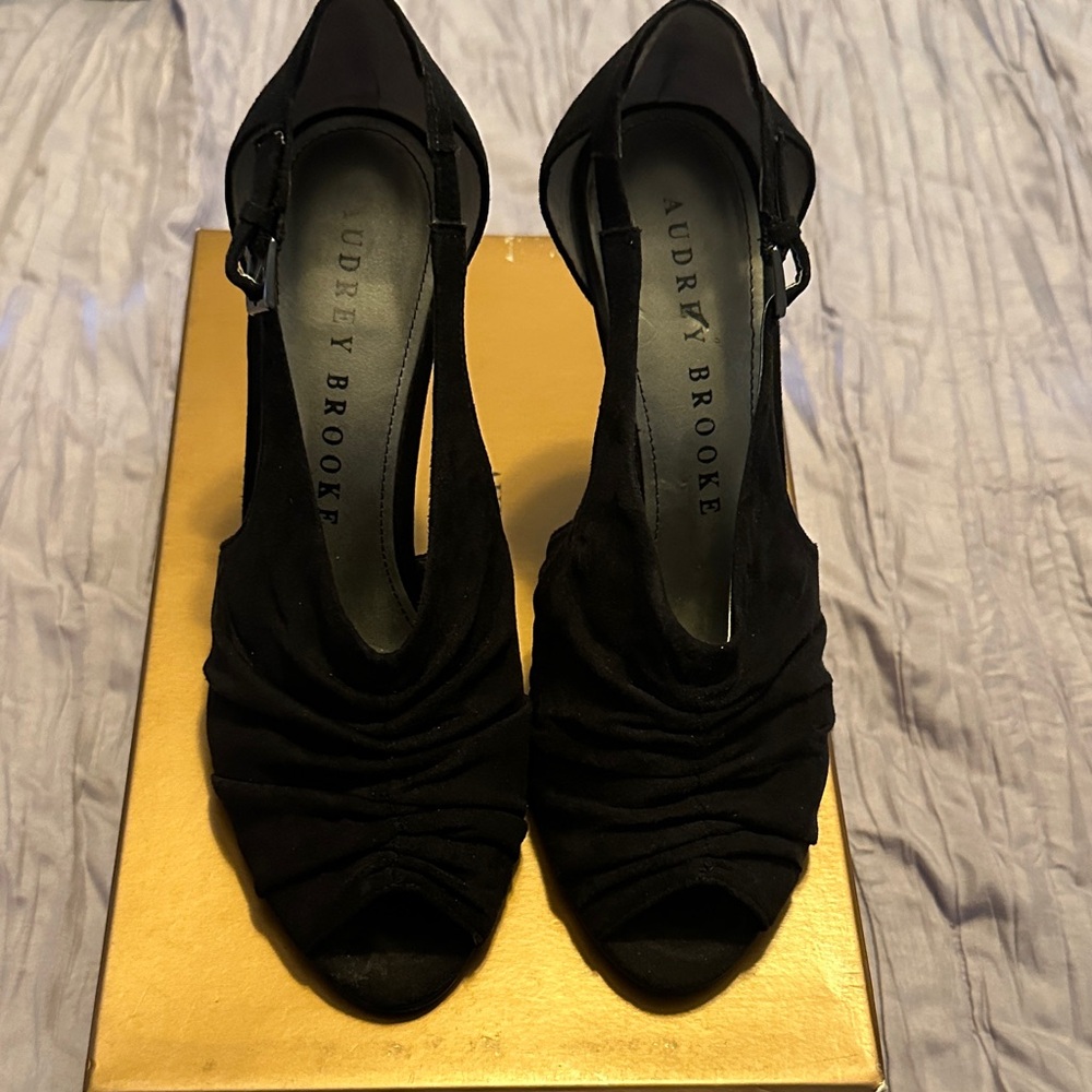 Audrey Brooke Black Peep-Toe Heels